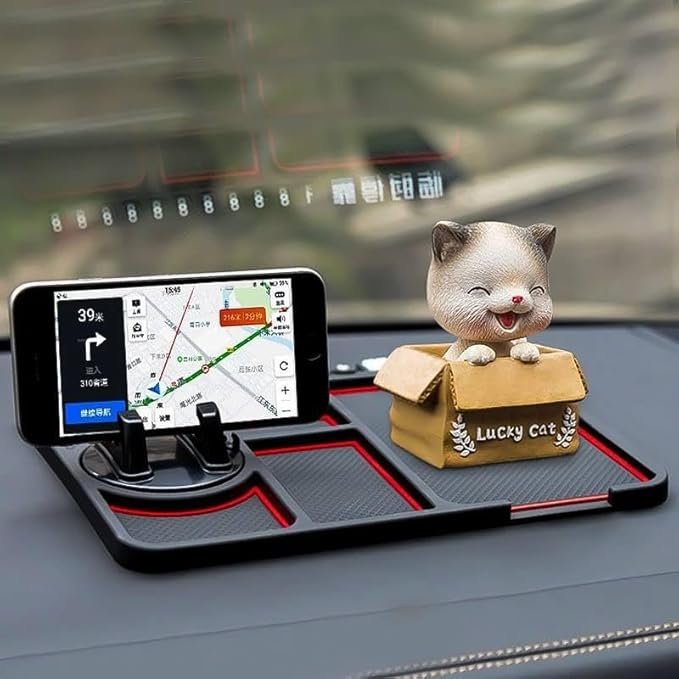 4 in 1 Non-Slip Car Dashboard Mobile Pad ? Multi-Function Anti-Slip Mat with Phone Holder, Card Slot, Pen Stand & Aromatherapy Box ? Heat Resistant & Washable Car Desk Organizer