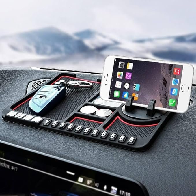 4 in 1 Non-Slip Car Dashboard Mobile Pad ? Multi-Function Anti-Slip Mat with Phone Holder, Card Slot, Pen Stand & Aromatherapy Box ? Heat Resistant & Washable Car Desk Organizer