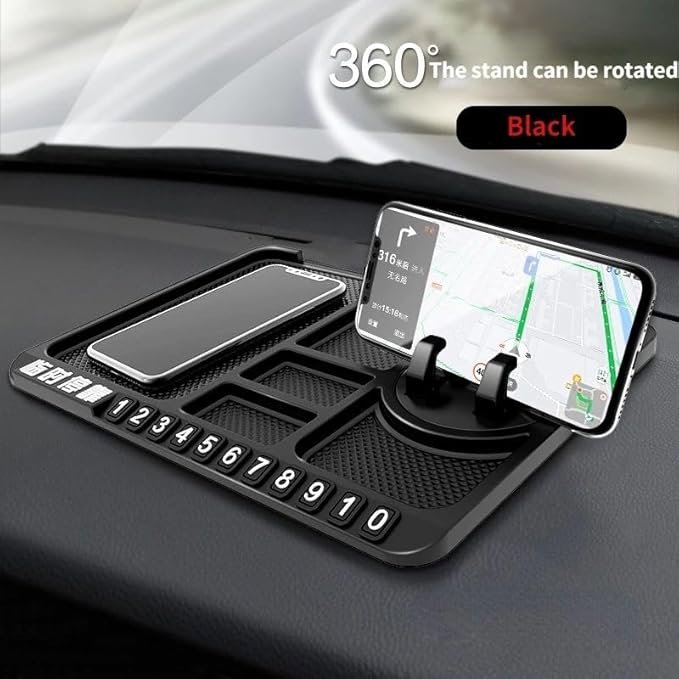 4 in 1 Non-Slip Car Dashboard Mobile Pad ? Multi-Function Anti-Slip Mat with Phone Holder, Card Slot, Pen Stand & Aromatherapy Box ? Heat Resistant & Washable Car Desk Organizer