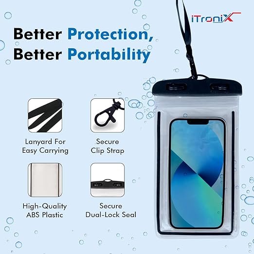 Waterproof Mobile Cover | Universal IPX8 Certified Dry Bag Pouch with Touchscreen Access & Lanyard | Compatible with iPhone, Samsung & Android Phones up to 7 Inches