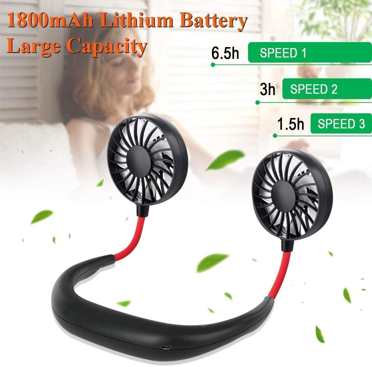 Neck Fan ? Portable Hands-Free Bladeless Fan with 3 Speed Settings ? USB Rechargeable Wearable Personal Fan for Travel, Office & Outdoor Use