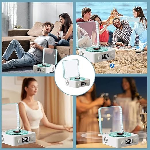 Ocean Wave Gramophone Light Speaker ? 3-in-1 Bluetooth Speaker with LED Ambient Light & Vintage Design ? Wireless Music Player for Home, Bedroom & Gifting