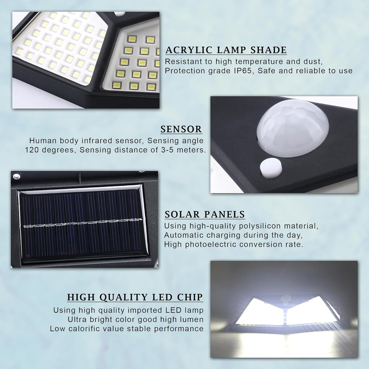 LED Solar Lights Outdoor ? Waterproof Motion Sensor Wall Lights with Auto On/Off, Solar-Powered Security Lights for Garden, Yard, Pathway, Fence &amp; Patio (Pack of 4)