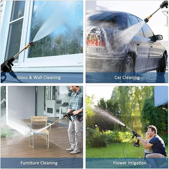High Pressure Car Washing Gun ? Cordless Portable Washer with Double Battery, Powerful Jet Spray for Car, Bike, Home & Garden Cleaning