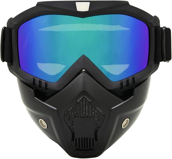 Motorcycle Goggle Mask ? Detachable Windproof Face Mask with UV Protective Goggles for Riding, Off-Road & Dirt Biking, Adjustable Strap & Ventilation Design