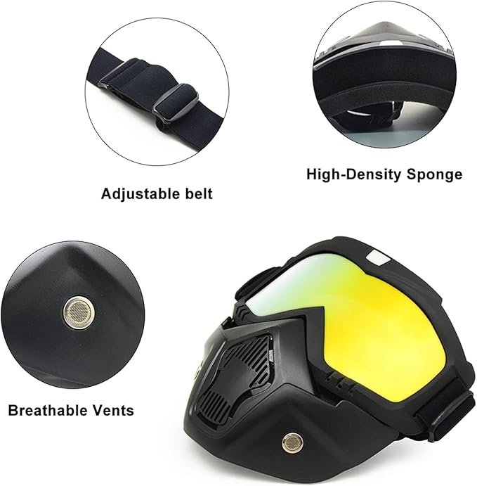 Motorcycle Goggle Mask ? Detachable Windproof Face Mask with UV Protective Goggles for Riding, Off-Road & Dirt Biking, Adjustable Strap & Ventilation Design