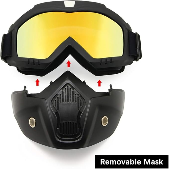 Motorcycle Goggle Mask ? Detachable Windproof Face Mask with UV Protective Goggles for Riding, Off-Road & Dirt Biking, Adjustable Strap & Ventilation Design