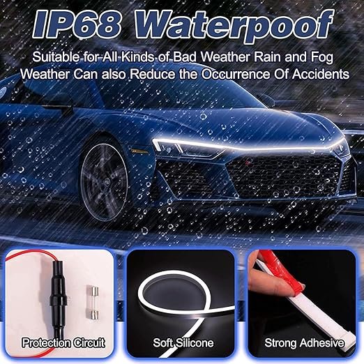Car Hood LED Light Strip ? 180? Flowing DRL Strip for Bonnet/Grill | Waterproof, Flexible, Daytime Running Light with Turn Signal Function (DC 12V)