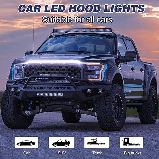 Car Hood LED Light Strip ? 180? Flowing DRL Strip for Bonnet/Grill | Waterproof, Flexible, Daytime Running Light with Turn Signal Function (DC 12V)
