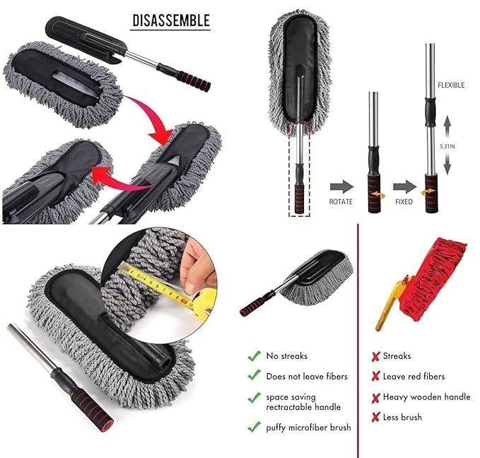 Microfiber Car Duster for Interior & Exterior ? Soft Auto Cleaning Brush for Dust Removal | Lint-Free, Scratch-Free Car Cleaning Tool with Extendable Handle