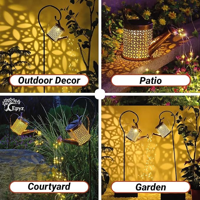Solar Watering Can Lights ? Decorative LED Garden Light with Waterfall Fairy String Lights | Waterproof Outdoor Solar Lamp for Yard, Patio, Balcony & Lawn Decor