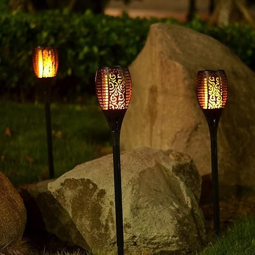 Garden Solar Flame Lights ? Flickering LED Torch Lights for Outdoor Decoration | Waterproof Solar-Powered Flame Lamps for Pathway, Patio, Lawn & Landscape (Pack of 2/4)