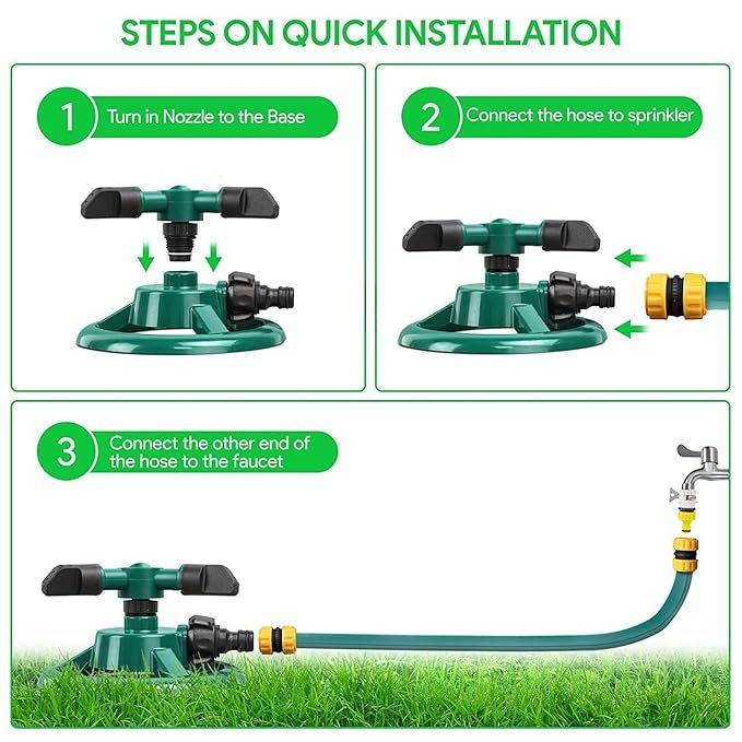 3-Arm Garden Sprinkler | 360? Rotating Lawn Sprinkler for Even Watering | Automatic Adjustable Sprayer for Garden, Yard, Grass & Outdoor Irrigation