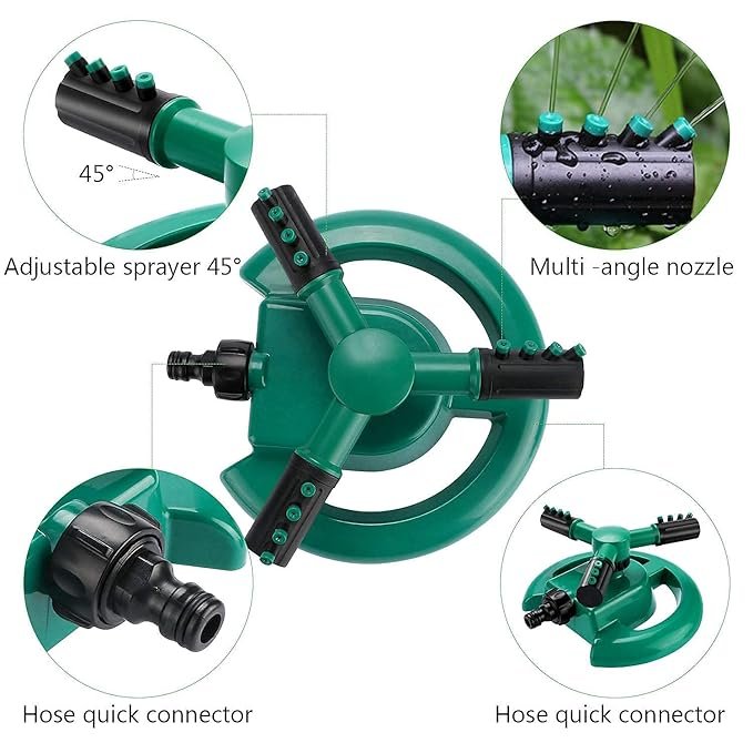 3-Arm Garden Sprinkler | 360? Rotating Lawn Sprinkler for Even Watering | Automatic Adjustable Sprayer for Garden, Yard, Grass & Outdoor Irrigation