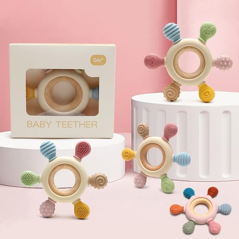 Silicone Baby Teether ? BPA-Free Soft & Safe Teething Toy for Infants, Freezer-Friendly Soothing Teether with Easy Grip, Ideal for Baby?s Gums & First Teeth