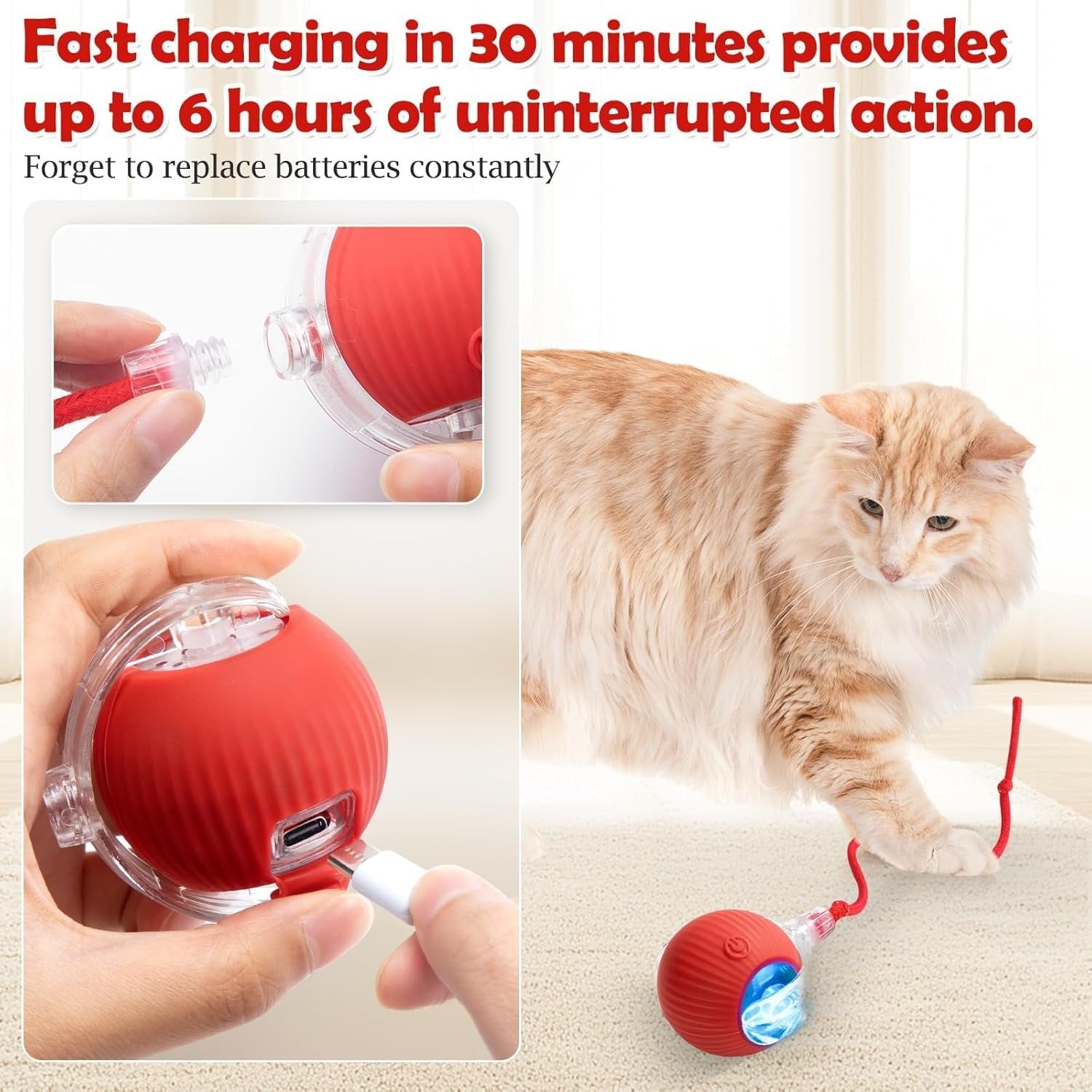 Automatic Cat Teaser Ball ? Interactive Motion Toy with LED Light, Rechargeable Smart Rolling Ball for Indoor Cats, Self-Moving Pet Exercise Toy for Play & Stimulation