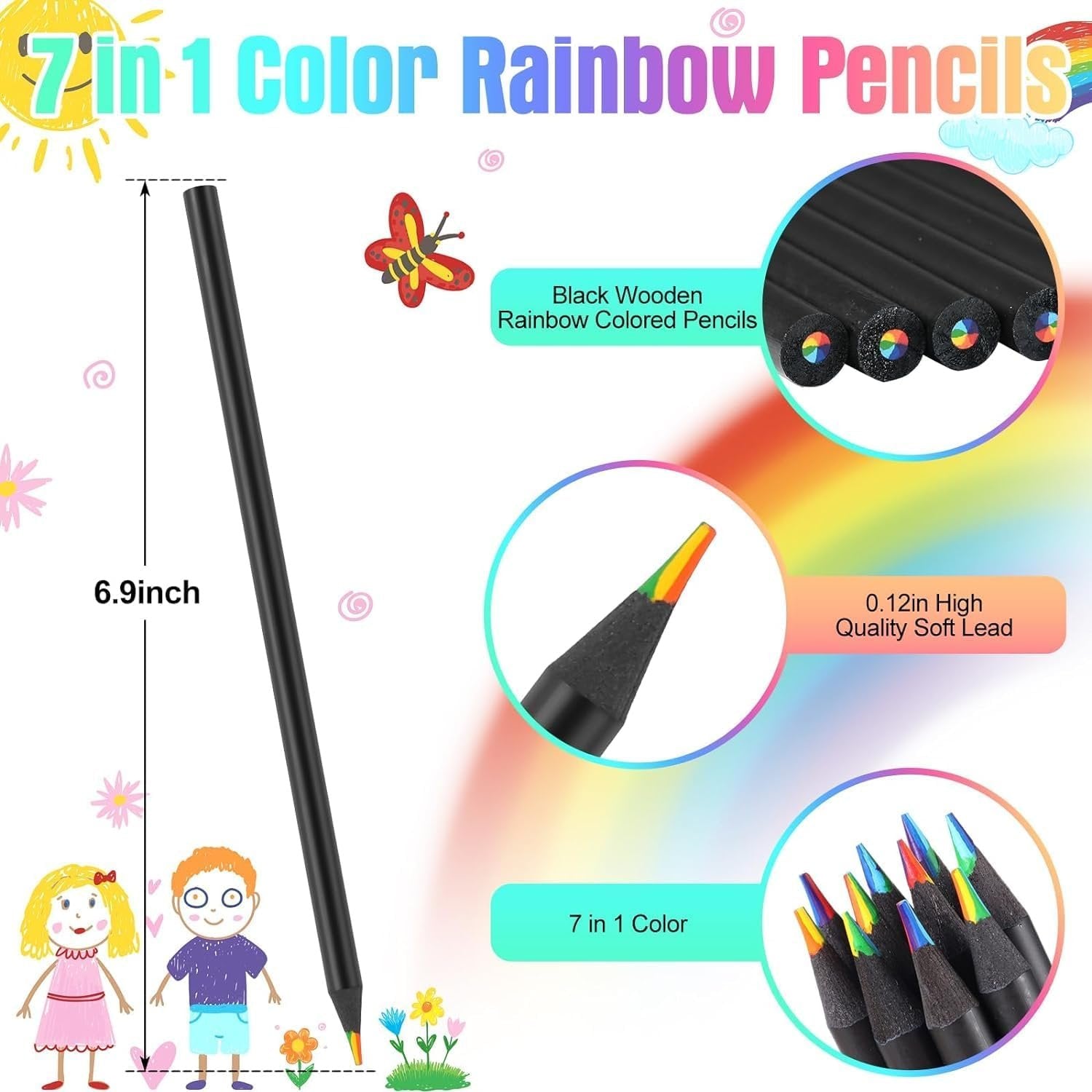 Rainbow Pencil Set ? Multi-Color Drawing & Writing Pencils for Kids & Artists, Smooth Color-Blending Rainbow Core Pencils for School, Art & Gifts