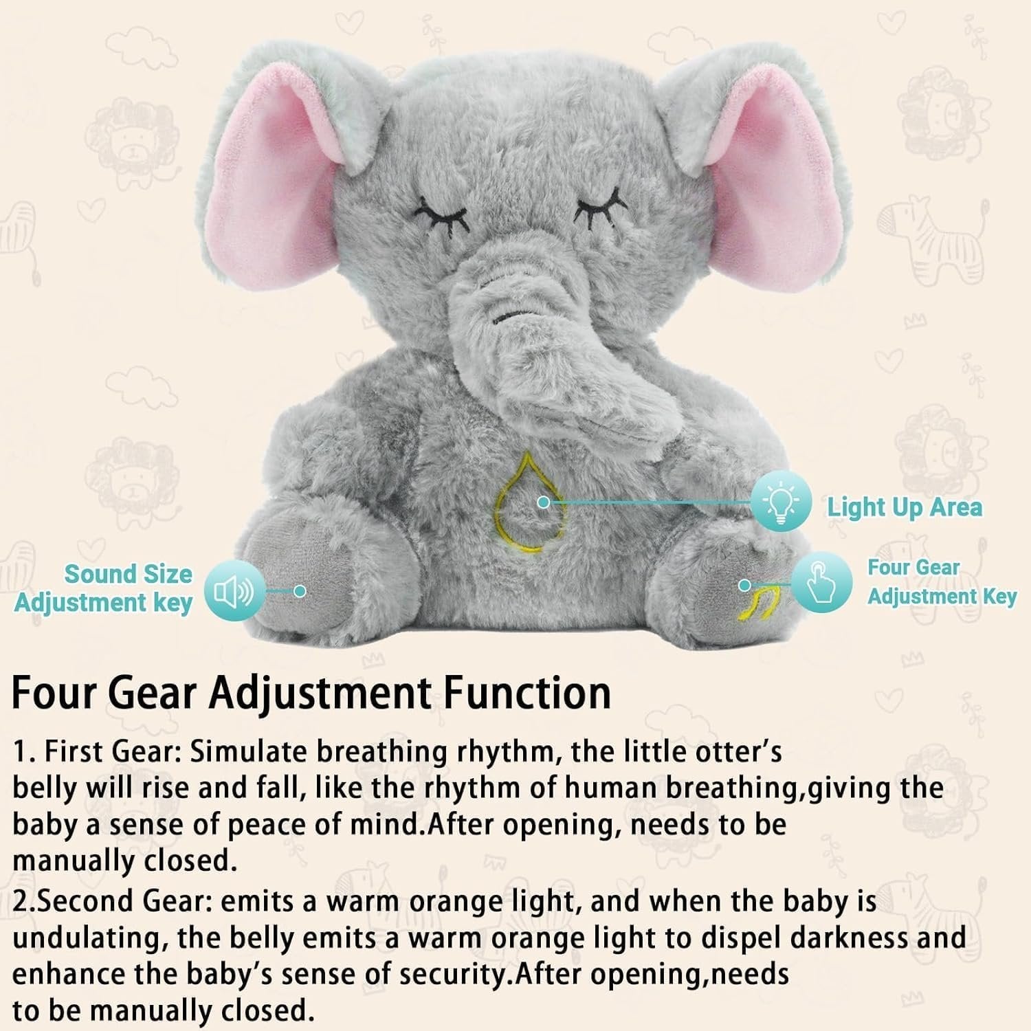Breathing Elephant Plush Toy ? Soft Soothing Sleep Companion for Babies & Kids, Simulated Breathing Motion with Calming Effect, Cuddly Bedtime Stuffed Animal