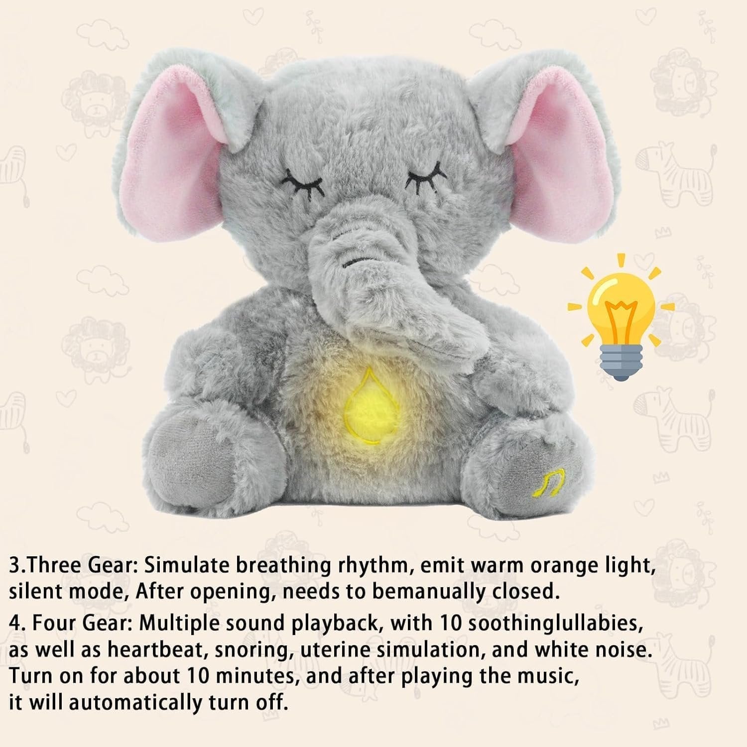 Breathing Elephant Plush Toy ? Soft Soothing Sleep Companion for Babies & Kids, Simulated Breathing Motion with Calming Effect, Cuddly Bedtime Stuffed Animal