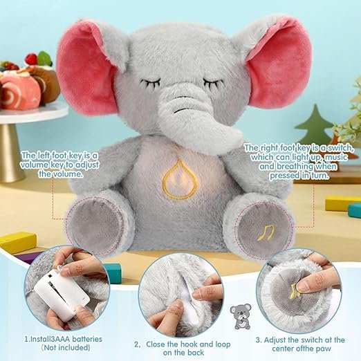 Breathing Elephant Plush Toy ? Soft Soothing Sleep Companion for Babies & Kids, Simulated Breathing Motion with Calming Effect, Cuddly Bedtime Stuffed Animal