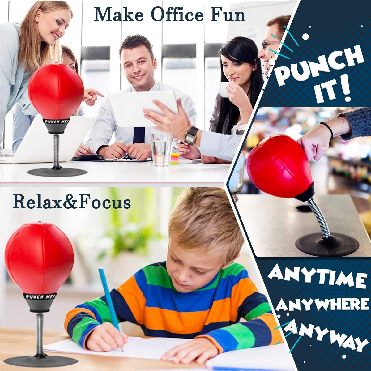 Desktop Punching Ball ? Stress Relief Speed Bag with Suction Base, Mini Boxing Ball for Office Desk, Workouts & Focus Boosting