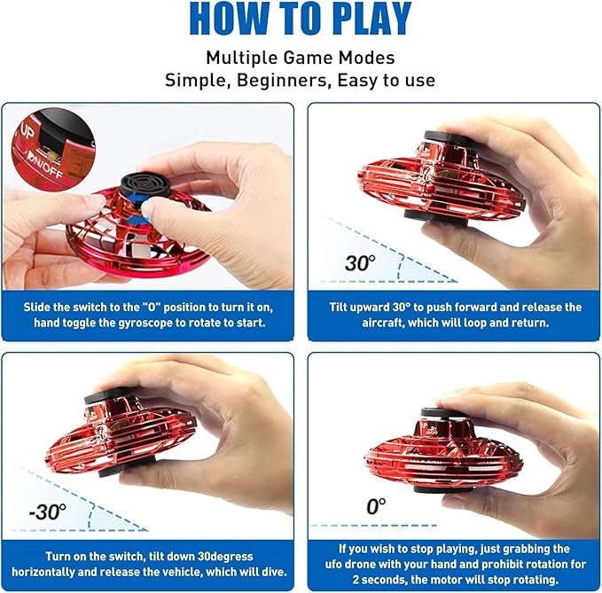 Flying Gyro Spinner ? Rechargeable Hand-Controlled Boomerang Spinner Toy with LED Lights, 360? Rotating Mini Drone for Kids & Adults