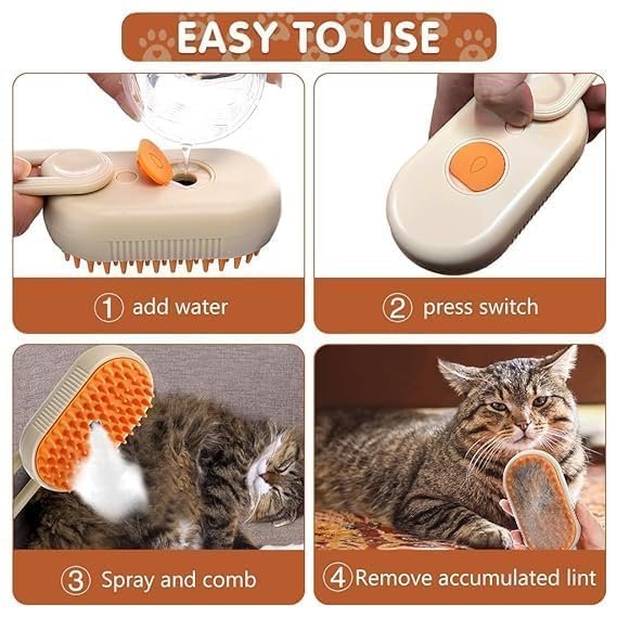 Handle Pet Steam Brush ? Portable Grooming Steamer for Dogs & Cats, Removes Loose Hair, Dirt & Odor, Gentle Detangling Brush for All Fur Types
