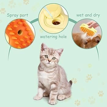 Handle Pet Steam Brush ? Portable Grooming Steamer for Dogs & Cats, Removes Loose Hair, Dirt & Odor, Gentle Detangling Brush for All Fur Types