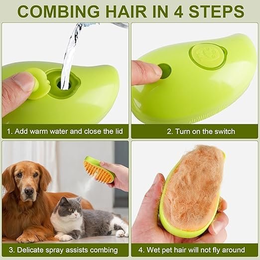 Pet Steam Brush ? 2-in-1 Grooming & Cleaning Tool for Dogs & Cats, Gentle Steam Deodorizer with Detangling Brush for Shedding & Hair Care