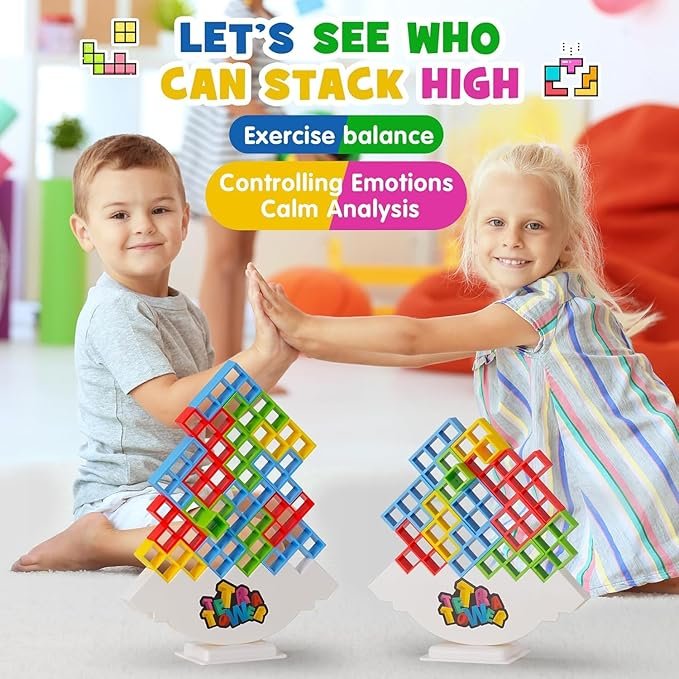 Tetra Tower Game ? 3D Balancing Building Blocks Stacking Game for Kids & Adults | Family Strategy Game for Hand-Eye Coordination & Party Fun