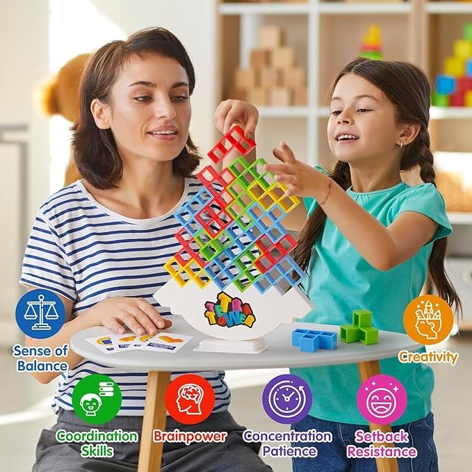 Tetra Tower Game ? 3D Balancing Building Blocks Stacking Game for Kids & Adults | Family Strategy Game for Hand-Eye Coordination & Party Fun