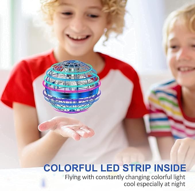 Flying Orb Ball ? Round Shape Hand-Controlled Drone Toy with LED Lights | USB Rechargeable, 360? Rotating Hover Ball for Kids & Adults, Indoor/Outdoor Fun