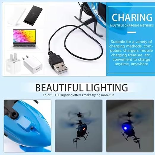 Flying Helicopter Toy with LED Lights ? Infrared Sensor Induction Aircraft for Kids | USB Rechargeable, Hand-Controlled, Auto Take-Off Hover Drone Toy