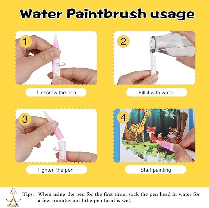 Magic Water Book for Kids ? Reusable Water Coloring Book with Pen | Mess-Free Learning & Drawing Activity for Toddlers & Preschoolers (Set of 1)