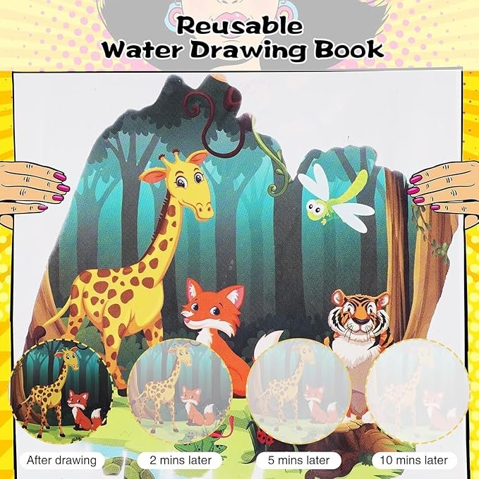 Magic Water Book for Kids ? Reusable Water Coloring Book with Pen | Mess-Free Learning & Drawing Activity for Toddlers & Preschoolers (Set of 1)