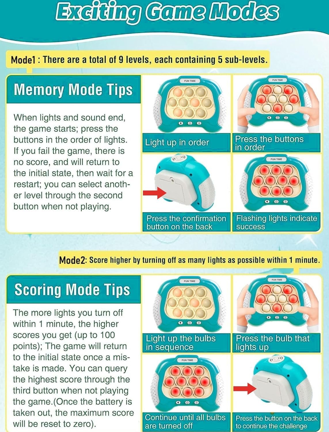 Puzzle Pop Light Up Game ? Electronic Pattern Popping Fidget Toy with LED Lights, 3 Game Modes | Sensory Travel Puzzle for Kids & Adults