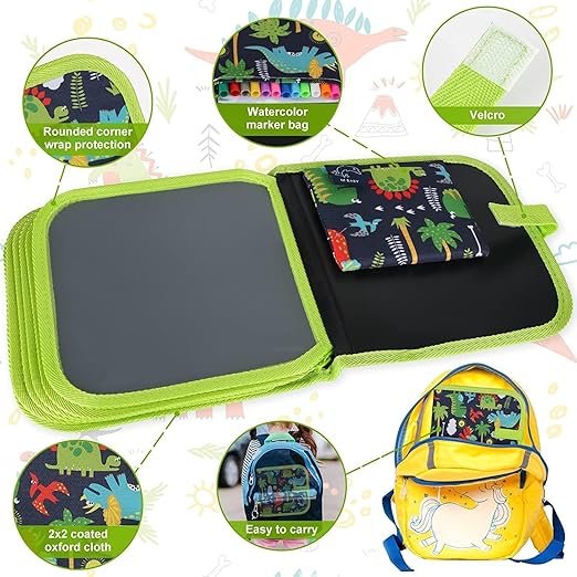 Reusable Kids Erasable Doodle Book Set ? 3 Magic Water-Draw Coloring Boards with Pen | Eco-Friendly, Mess-Free Travel & Learning Toy for Toddlers & Preschoolers