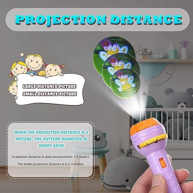 Mini Slide Projector Torch for Kids ? Educational Flashlight Toy with 3 Image Slides | Animal & Space Projection Torch Light for Learning & Fun