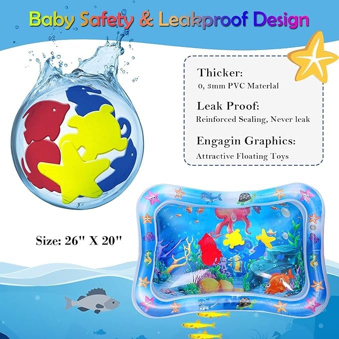 Baby Water Play Mat | Inflatable Tummy Time Mat for Infants & Toddlers | Leak-Proof Sensory Toy with Colorful Floating Animals for Early Development