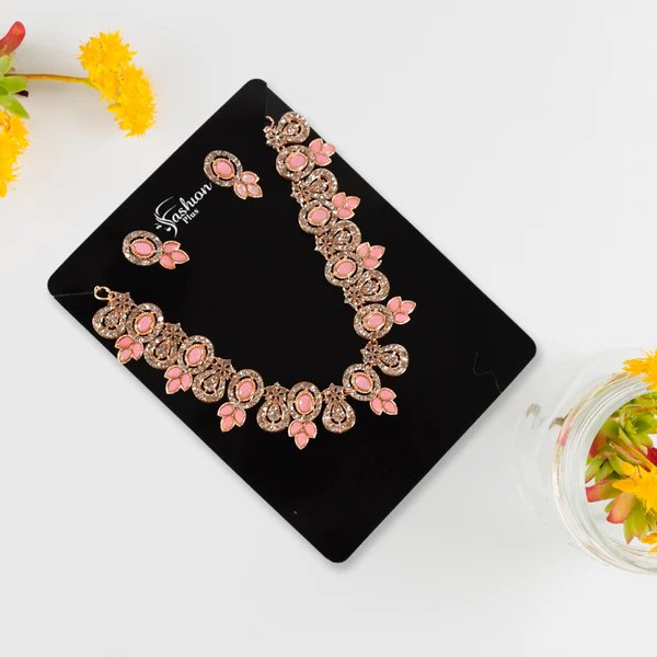 Pink & White Diamond Necklace Set ? Elegant Jewelry with Feminine Colors for Women