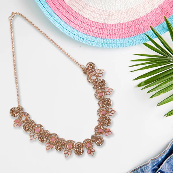 Pink & White Diamond Necklace Set ? Elegant Jewelry with Feminine Colors for Women