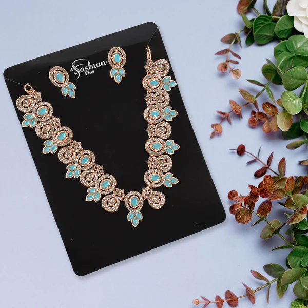 Sky Blue and White Diamond Necklace Set ? Stunning Jewelry for Women