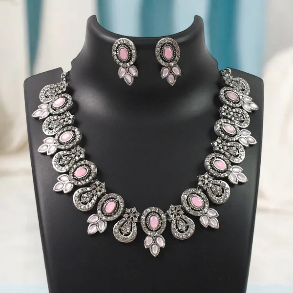 Exquisite Pink & White Diamond Necklace Set ? Radiant Elegance Jewelry for Women