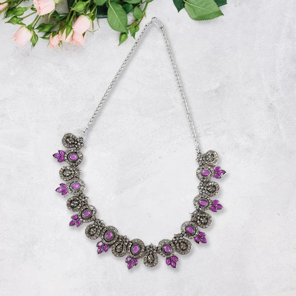 Elegant Purple and White Diamond Necklace Set ? Stylish Jewelry for Women
