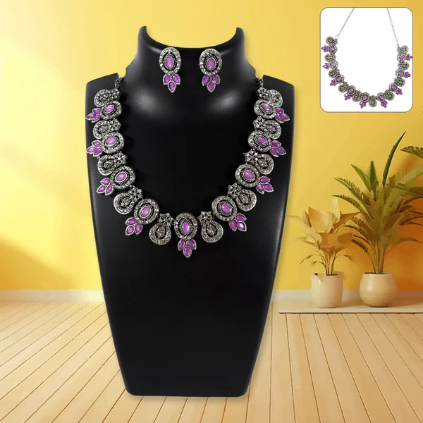 Elegant Purple and White Diamond Necklace Set ? Stylish Jewelry for Women