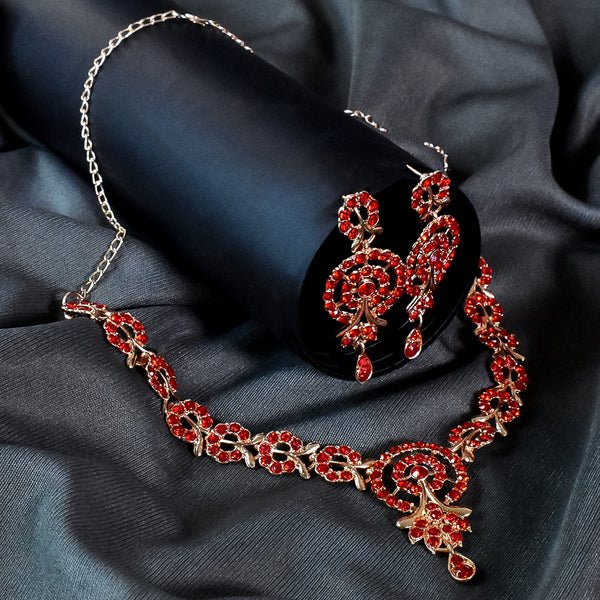 Red Diamond Necklace with Earring Set ? Elegant Jewelry for Women, Ideal for Festive and Formal Events