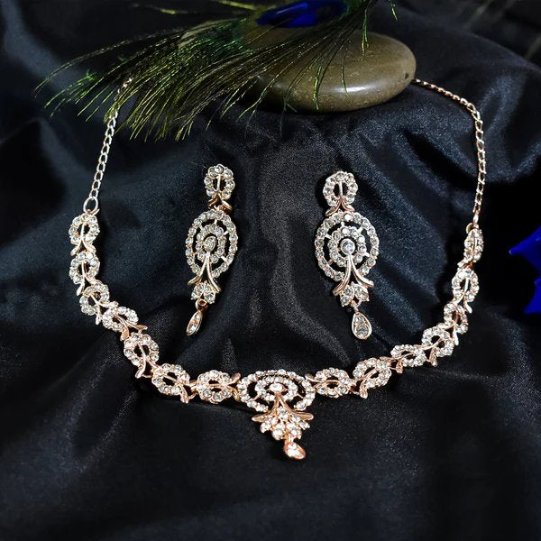 White Diamond Necklace with Earring Set ? Classic Sparkling Jewelry for Women, Perfect for Weddings & Parties