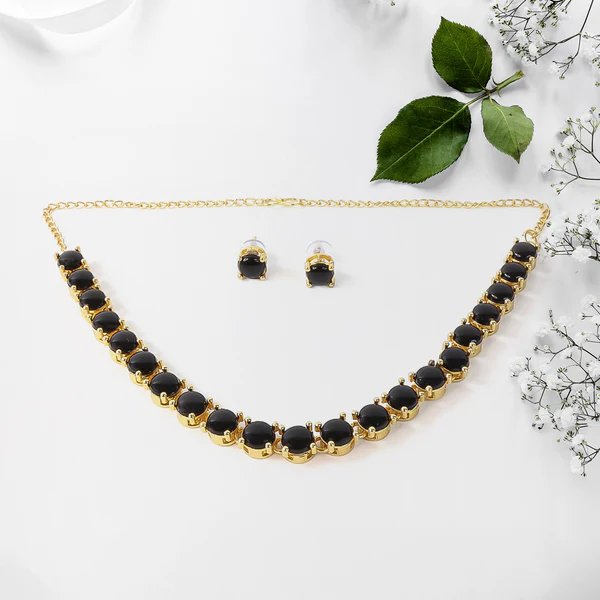 American Diamond Elegant Gold Plated Necklace Set ? Stunning Jewelry for Women, Ideal for Parties & Celebrations