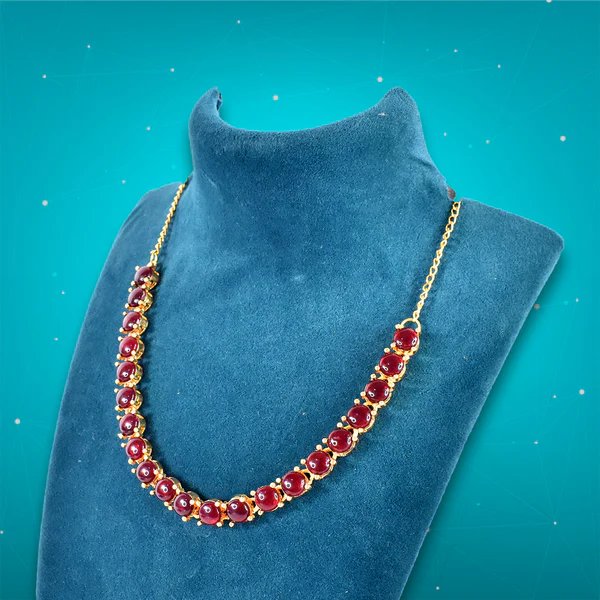 Kollam Supreme Gold-Plated Brass Red American Diamond Stone Necklace Set ? Luxurious Jewelry for Women