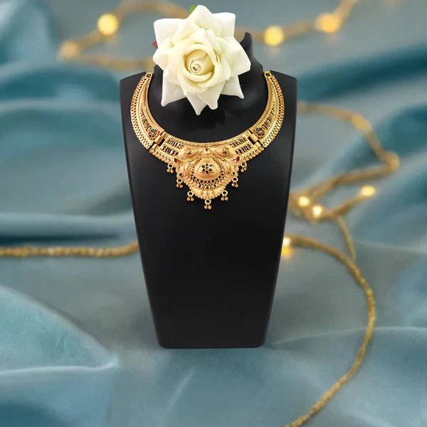 Gold Plated Necklace Set for Women ? Sophisticated Indian Jewelry Set for Weddings, Parties & Special Occasions ? Elegant Gold Tone Statement Necklace with Earrings